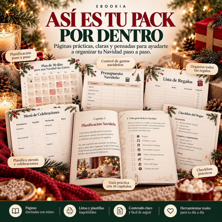Páginas de planificación navideña, presupuesto y lista de regalos incluidas en el producto